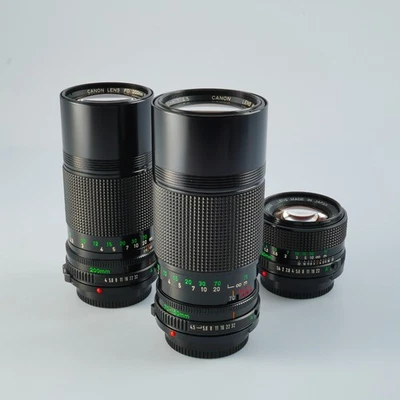 EXCELLENT Canon New FD 50mm F/1.4 + 70-150mm F/4.5 + 200mm F/4 Prime Lens - Image 1 of 4