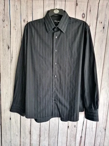 Express 1MX Modern Fit Shirt Black Satin Stripe XL Long Sleeve Mens G11 - Picture 1 of 8