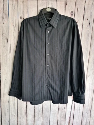 Express 1MX Modern Fit Shirt Black Satin Stripe XL Long Sleeve Mens G11 - Image 1 of 4