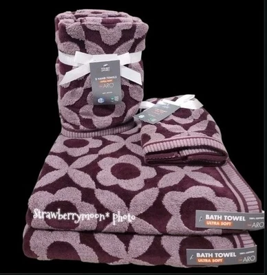 Juego de toallas con punta de mano de baño de felpa para el hogar FALL CARO moderno flor margarita ciruela púrpura 6 piezas Foto 1 de 4