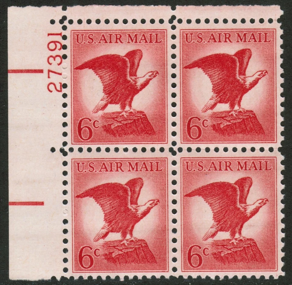 US USA Sc# C67 MNH FVF PLATE# BLOCK Bald Eagle Untag - Image 1 of 1