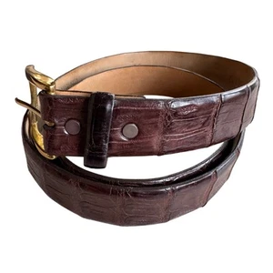 J.Hilburn Caiman Crocodile Belt Torino Elite Goldtone Made in USA Brown Size 38 - Picture 1 of 10
