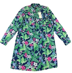 Lilly Pulitzer Women’s Linen UPF 50+ Kindra Dress Size Small Floral Green Blue - Picture 1 of 7
