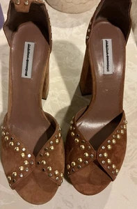 795 $ Tabitha Simmons braune Damenschuhe mit Nieten Plateau-Absatz Sandale EU 36,5 - Bild 1 von 5