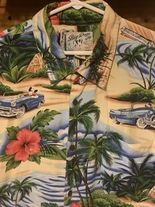 Vintage Big Dogs Hawaiian Beach Short Sleeve Button Up Shirt Palm Trees Flowers - Picture 1 of 11