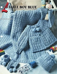 Little Boy Blue Afghan~Cap~Sweater~Booties Annie's Crochet Pattern Leaflet - Picture 1 of 1