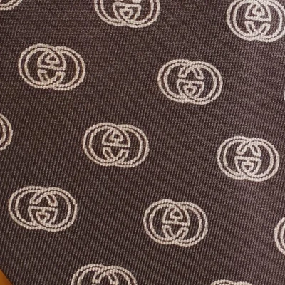GUCCI ~ VINTAGE ~ CORBATA DE VESTIR DE SEDA PARA HOMBRE ~ MARRÓN Y BEIGE ~ LOGOTIPO DOBLE G ~ 59" Foto 1 de 4