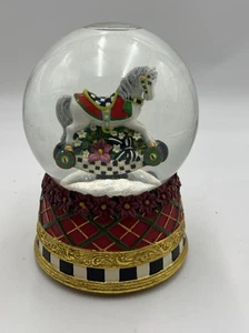 McKenzie Childs Designer Glitter Floral Carousel Horse Snowglobe Music Box Works - Picture 1 of 7