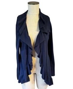 Cárdigan tejido con volantes Shirley frente abierto cascada azul marino Lilly Pulitzer talla M - Imagen 1 de 9
