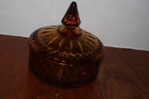 Indiana Glass Company Amber Candy Dish with Lid Princess Pattern Pressed 6" - Picture 1 of 3