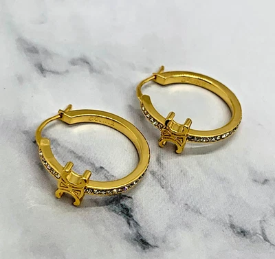 Auth CELINE Gold Tone Rhinestone Monogram Hoop Earrings - Pre owned / LL5063 - Image 1 of 4