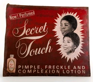 SECRET TOUCH LOTION Vintage Mid Century Metal Advertising Sign - Black Interest - Picture 1 of 23
