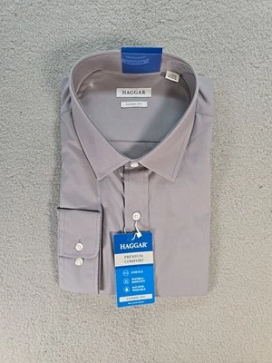 Nueva Camisa Haggar Para Hombre Calce Clásico Gris Resistente a las Arrugas Botones 18.5 34/5B Foto 1 de 4