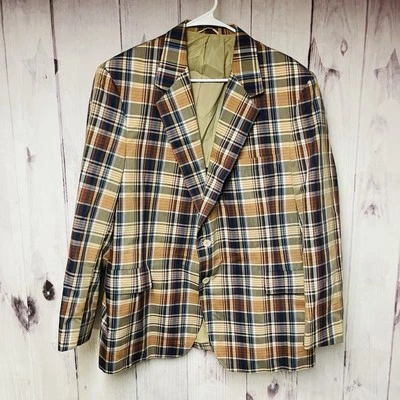 Chaqueta Abrigo Deportivo Vintage John Weitz Palm Beach Talla 44 A Cuadros Años 70 Foto 1 de 3