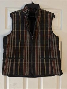 Talbots Women’s Vest Brown Plaid Quilted Full Zip Front Pockets Size L - Picture 1 of 5