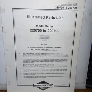Briggs & Stratton Engine Models 220700 to 220799 Illustrated Parts Catalog List - Picture 1 of 2