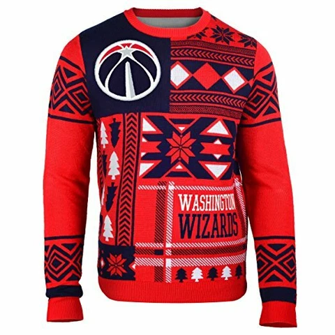 Klew NBA Men's Washington Wizards Patches Ugly Sweater, Red Cover
