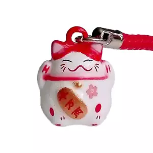 Correa roja Maneki Neko Lucky Cat Bell - Protección contra el mal y la enfermedad - Imagen 1 de 3