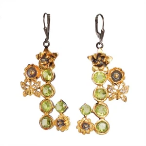 Sterling Silver Peridot Gemstone FLORAL BUTTERFLY Dangle Hook Earrings Jewelry - Picture 1 of 6