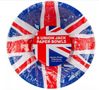 8Pk Union Jack Paper Bowls Great Britain Flag Party Disposable Tableware Bbq