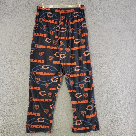 Chicago Bears Pajama Pants Mens M Medium Dark Blue Drawstring All Over Print Cover