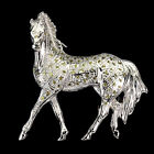 Heated Sapphire Round Diamond Cut Gemstone 925 Sterling Silver Horse Brooch