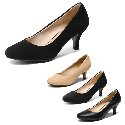 Zapatos de salón de vestir para mujer cómodos cerrados punta redonda talla ancha con tacón bajo de gatito Foto 1 de 4