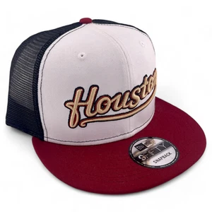 New Era Houston Astros MLB White Front Script 9FIFTY Mesh Snapback Trucker Hat - Picture 1 of 7