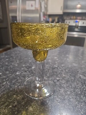 Vidrio artístico burbuja ámbar soplado a mano vidrio margarita de 6" con vástago transparente Foto 1 de 4