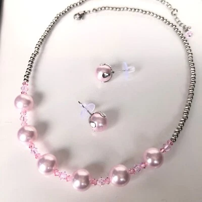 Collar Perla Rosa Acero Inoxidable 15.745 Pulgadas Elegante Vidrio Claro Perla Japón Foto 1 de 4