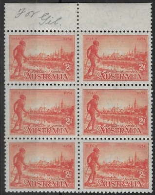 AUSTRALIA 1934. 2d. CENTENARY OF VICTORIA, MNH BLOCK OF 6.  SG. 147.      (D301) - Image 1 of 2