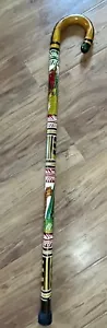 VINTAGE Mexico Hand-Carved Hand-Painted Cane Wooden Walking Stick 70’s Tiger 35” - Picture 1 of 14
