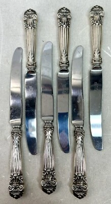 JUEGO DE 6 CUCHILLOS DE CENA CON PATRÓN GEORGIANO TOALLA DE PLATA ESTERLINA - 9-3/4" Foto 1 de 4