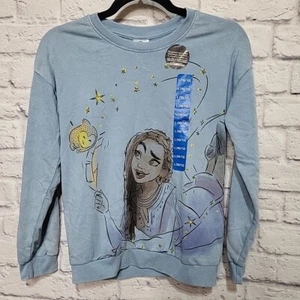 Disney Wish Girls Mineral Washed Crewneck Pullover Size L 10-12 Blue NWT - Picture 1 of 8