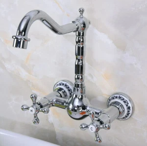 Polished Chrome Wall Mount 2 Handle Tub Bathroom Sink Kitchen Faucet Mixer Taps - Imagen 1 de 7