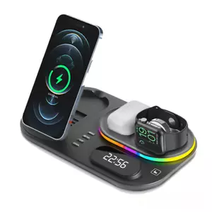 4 in 1 Wireless Charger Station Dock LED and Clock for Apple, iwatch, airpods - Zdjęcie 1 z 28