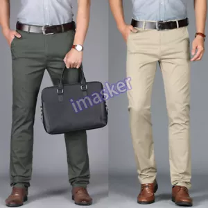 Pantalones ajustados informales relajados ajustados chinos elásticos para hombre talla 30-40 - Imagen 1 de 30