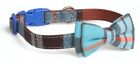 Dog Lead & Bow Collar made of Leather with Tartan Design Pet Decoration