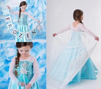 New Princess ELSA Snowflake Costume Dress Cosplay Party Dress up - Image 1 of 4