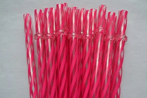 Reusable Straws Swirl Pink & Clear Plastic Acrylic 9” Rings BPA Free Swirly - Picture 1 of 5