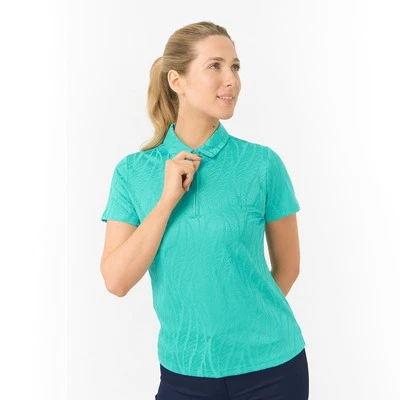 Pure Golf Ladies Jacquard Fern Print Polo in 'Ocean Blue' - Image 1 of 4
