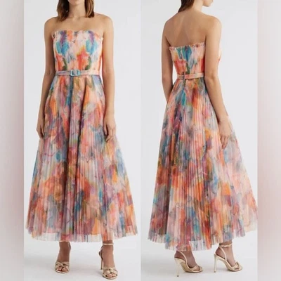 Nuevo sin etiquetas Maxi Vestido Hutch Sin Tirantes Plisado Cinturón Gasa Floral Talla 4 Foto 1 de 4