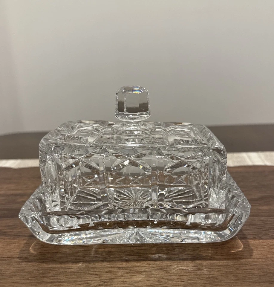 Prato de manteiga coberto de vidro cristal geométrico design de 2 peças guardião de manteiga - Imagem 1 de 4