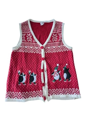 Chaleco Vintage Ediciones Vacacionales Navidad Pingüinos Talla Mediana M Foto 1 de 4