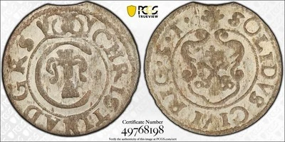 1651 Swedish Livonia Riga Solidus PCGS MS63 Billon Coin Christina Top Pop 1/0 - Image 1 of 4