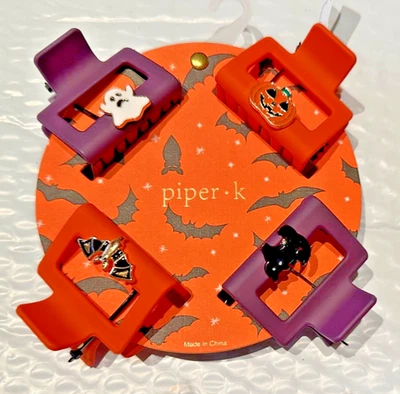 Piper K hair claw grip clips: enamel Halloween cat ghost bat jack-o decoration - Image 1 of 2