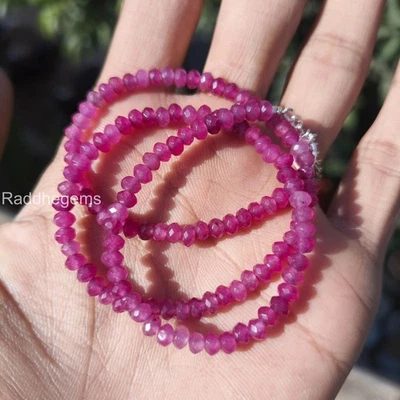 Pink Ruby 4mm Faceted Beads Necklace, Dainty Ruby Gemstone Jewelry Necklace - Image 1 of 4