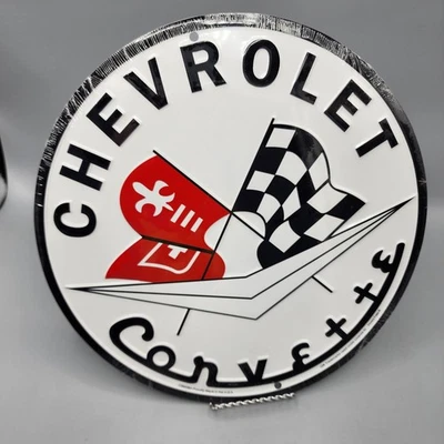 Chevy Corvette Embossed Licensed 12" Diameter Metal Sign NEW! - Image 1 of 4