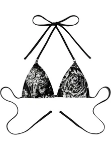 Top bikini donna gotico grafica senza schienale reggicalze nero taglia small - Foto 1 di 8
