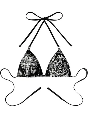 Women’s Gothic Graphic Backless Halter Top Bikini Top Black Size Medium - Image 1 of 4